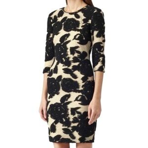 Reiss Black/Tan Lavine Rose Floral Wool Body-con Mini Dress Size 6